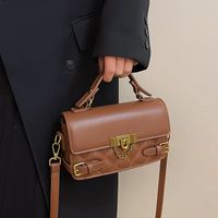 Women's Pu Leather Solid Color Vintage Style Sewing Thread Square Lock Clasp Handbag Square Bag main image 3