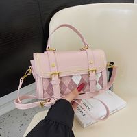 Women's Pu Leather Plaid Vintage Style Sewing Thread Square Magnetic Buckle Square Bag sku image 3