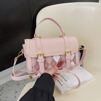 Women's Pu Leather Plaid Vintage Style Sewing Thread Square Magnetic Buckle Square Bag main image 7