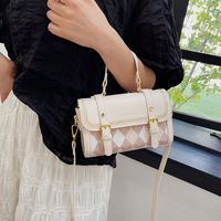 Women's Pu Leather Plaid Vintage Style Sewing Thread Square Magnetic Buckle Square Bag main image 5