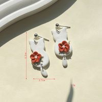 1 Pair Cute Sweet Cat Flower Asymmetrical Irregular Alloy Soft Clay 14k Gold Plated Dangling Earrings main image 3