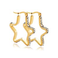 1 Pair Sweet Star Plating Inlay Stainless Steel Rhinestones Gold Plated Hoop Earrings main image 3