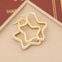 1 Pair Sweet Star Plating Inlay Stainless Steel Rhinestones Gold Plated Hoop Earrings sku image 1