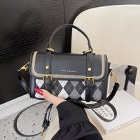 Women's Pu Leather Plaid Vintage Style Sewing Thread Square Magnetic Buckle Square Bag sku image 2