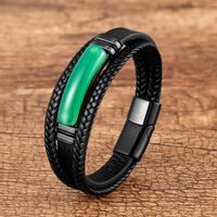 Estilo Vintage Geométrico Bloque De Color Acero Inoxidable Ágata Ojo De Tigre Hecho A Mano Trenza Hombres Pulsera sku image 9