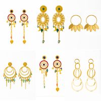 1 Pair Simple Style Eye Of Horus Spiral Stripe Plating Inlay Stainless Steel Artificial Gemstones Artificial Crystal 18k Gold Plated Drop Earrings main image 1