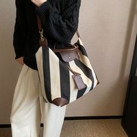 Women's Pu Leather Canvas Color Block Punk Classic Style Streetwear Sewing Thread Square Zipper Flip Cover Handbag main image 4