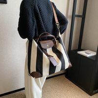 Women's Pu Leather Canvas Color Block Punk Classic Style Streetwear Sewing Thread Square Zipper Flip Cover Handbag sku image 1