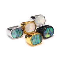 Titanium Steel 18K Gold Plated Hip-Hop Retro Plating Color Block Shell Rings main image 1