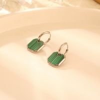 1 Pair Elegant Square Polishing Plating Inlay 304 Stainless Steel Malachite 18K Gold Plated Drop Earrings main image 8