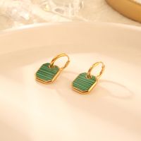 1 Pair Elegant Square Polishing Plating Inlay 304 Stainless Steel Malachite 18K Gold Plated Drop Earrings main image 3