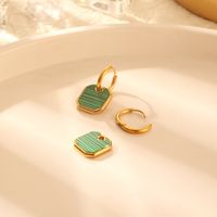 1 Pair Elegant Square Polishing Plating Inlay 304 Stainless Steel Malachite 18K Gold Plated Drop Earrings main image 5