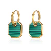 1 Paire Élégant Carré Polissage Placage Incruster Acier Inoxydable 304 Malachite Plaqué Or 18K Boucles D'oreilles main image 7