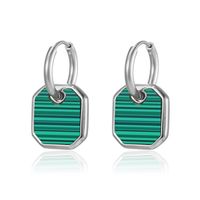 1 Pair Elegant Square Polishing Plating Inlay 304 Stainless Steel Malachite 18K Gold Plated Drop Earrings main image 9
