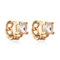 1 Pair Simple Style Geometric Square Plating Inlay Copper Zircon 18k Gold Plated Hoop Earrings main image 4