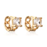 1 Paire Style Simple Géométrique Carré Placage Incruster Le Cuivre Zircon Plaqué Or 18k Boucles D'oreilles Cerceau main image 4