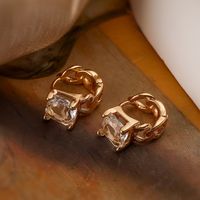 1 Pair Simple Style Geometric Square Plating Inlay Copper Zircon 18k Gold Plated Hoop Earrings main image 2