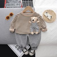 Casual Cartoon Stripe Cotton Boys Clothing Sets sku image 7