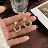 1 Pair Simple Style Classic Style Circle Square Bow Knot Alloy Rhinestones Drop Earrings Ear Hook sku image 2