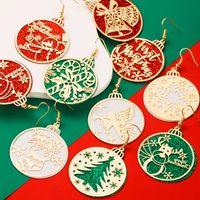 1 Pair Cute Round Christmas Tree Santa Claus Plating Carving Alloy Gold Plated Drop Earrings main image 1