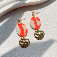 1 Pair Elegant Classic Style Round Dots Ditsy Floral Printing Alloy Soft Clay 14k Gold Plated Dangling Earrings sku image 6
