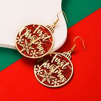 1 Pair Cute Round Christmas Tree Santa Claus Plating Carving Alloy Gold Plated Drop Earrings sku image 10