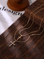 Elegant Streetwear Cross Copper Inlay Zircon Pendant Necklace main image 1