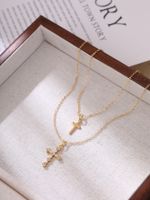 Elegant Streetwear Cross Copper Inlay Zircon Pendant Necklace main image 4