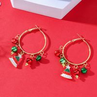 Wholesale Jewelry Cute Christmas Tree Alloy Gold Plated Enamel Hoop Earrings main image 1