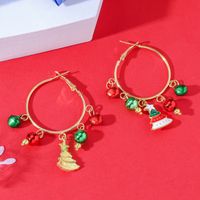 Wholesale Jewelry Cute Christmas Tree Alloy Gold Plated Enamel Hoop Earrings main image 2