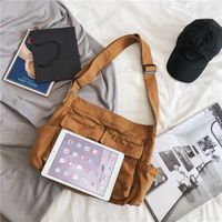 Unisex Canvas Solid Color Streetwear Square Zipper Shoulder Bag main image 3