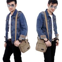 Men's Cotton Solid Color Streetwear Square Zipper Shoulder Bag main image 1