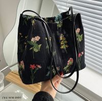 Femmes Toile Fleur Style Vintage Seau Boucle Magnétique Sac D'épaule main image 2