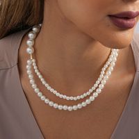 Vintage Style Lady Round Imitation Pearl Beaded Women's Layered Necklaces sku image 1
