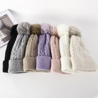 Women's Basic Simple Style Solid Color Twist Pom Poms Eaveless Wool Cap main image 5