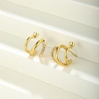 1 Pair Casual Classic Style Geometric Plating Inlay Stainless Steel Artificial Diamond Ear Studs main image 2