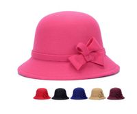 امرأة أنيق الأساسي اللون الصامد Bowknot طنف واسعة قبعة فيدورا main image 4