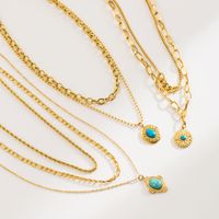 Wholesale Modern Style Simple Style Geometric Stainless Steel Inlay Turquoise Layered Necklaces main image 2