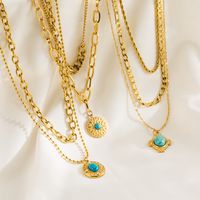 Wholesale Modern Style Simple Style Geometric Stainless Steel Inlay Turquoise Layered Necklaces main image 1