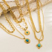 Wholesale Modern Style Simple Style Geometric Stainless Steel Inlay Turquoise Layered Necklaces main image 3