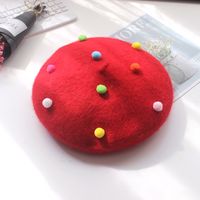 Women's Girl's Sweet Pastoral Simple Style Candy Pom Poms Eaveless Beret Hat sku image 5