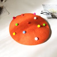 Women's Girl's Sweet Pastoral Simple Style Candy Pom Poms Eaveless Beret Hat sku image 19