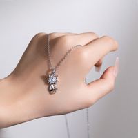 Titanium Steel White-Plated K Simple Style Plating Inlay Cat Zircon Pendant Necklace main image 3