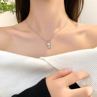 Titanium Steel White-Plated K Simple Style Plating Inlay Cat Zircon Pendant Necklace main image 4