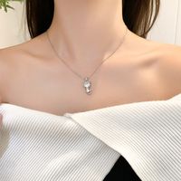 Titanium Steel White-Plated K Simple Style Plating Inlay Cat Zircon Pendant Necklace main image 6