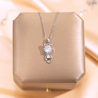 Titanium Steel White-Plated K Simple Style Plating Inlay Cat Zircon Pendant Necklace main image 1