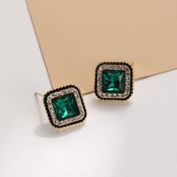 1 Pair Simple Style Classic Style Square Inlay Alloy Zircon Ear Studs sku image 2