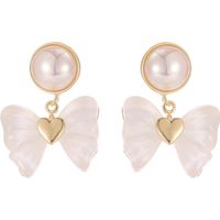1 Pair Elegant Korean Style Bow Knot Inlay Alloy Artificial Pearls Drop Earrings main image 3