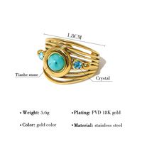 Ig Style Retro Round Stainless Steel 18k Gold Plated Natural Stone Crystal Open Rings In Bulk main image 7
