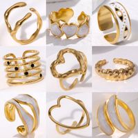 304 Stainless Steel 18K Gold Plated Elegant Retro Plating Geometric Leaf Heart Shape Open Rings main image 1